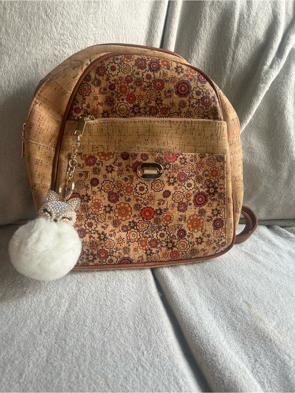 Cork Floral Mini Backpack - Tan Floral